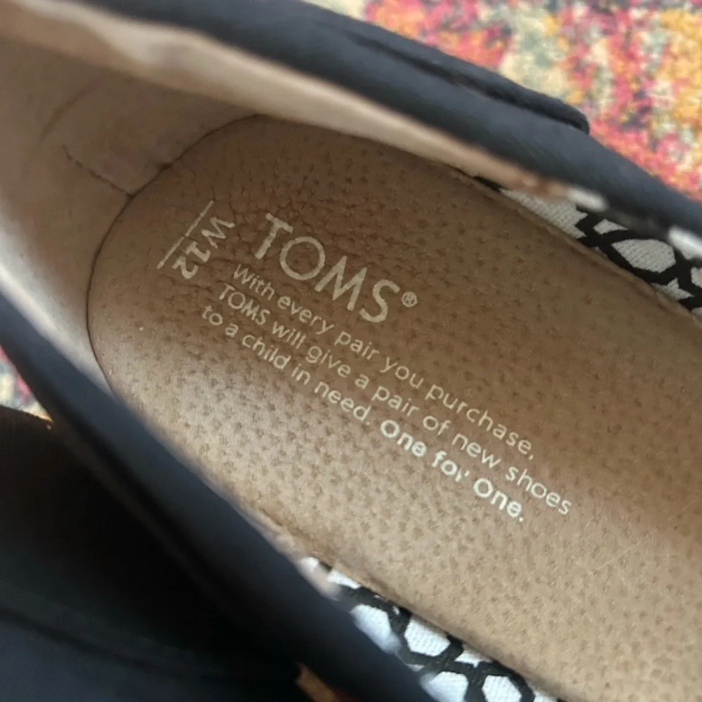 NWOT TOMS | Women’s Black Canvas Peep-Toe Michelle Wedge Espadrille Heels Sz 12